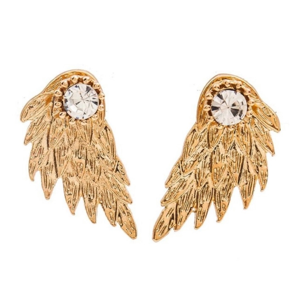 New Wing Shape Rhinestone Gold Color Earrings - Picture 2 of 3